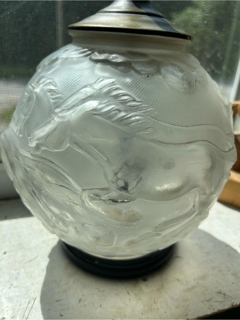 Antique Frosted Glass Horse Lamp- Karl Zentner